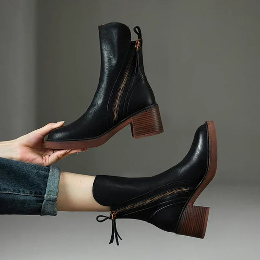 Katy | Leather zip ankle boots